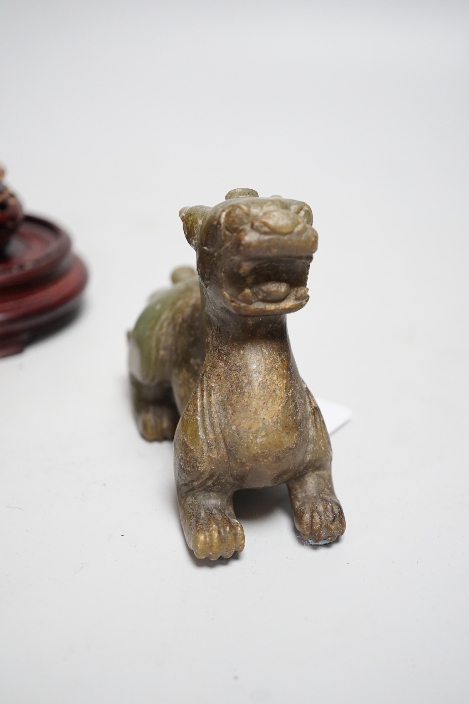 Two Chinese jade figures of mythical beasts, tallest 9cms high